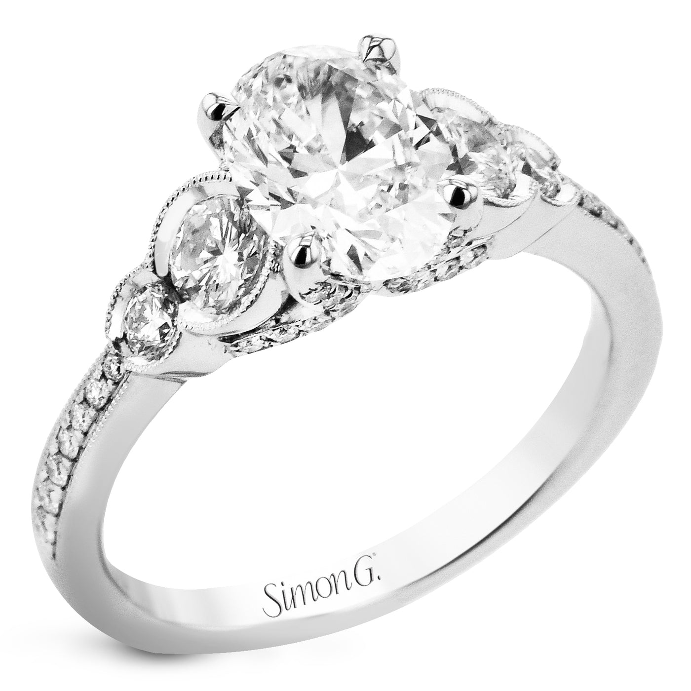 Simon G Jewelry 18 Karat White Gold Round Diamond Engagement Ring