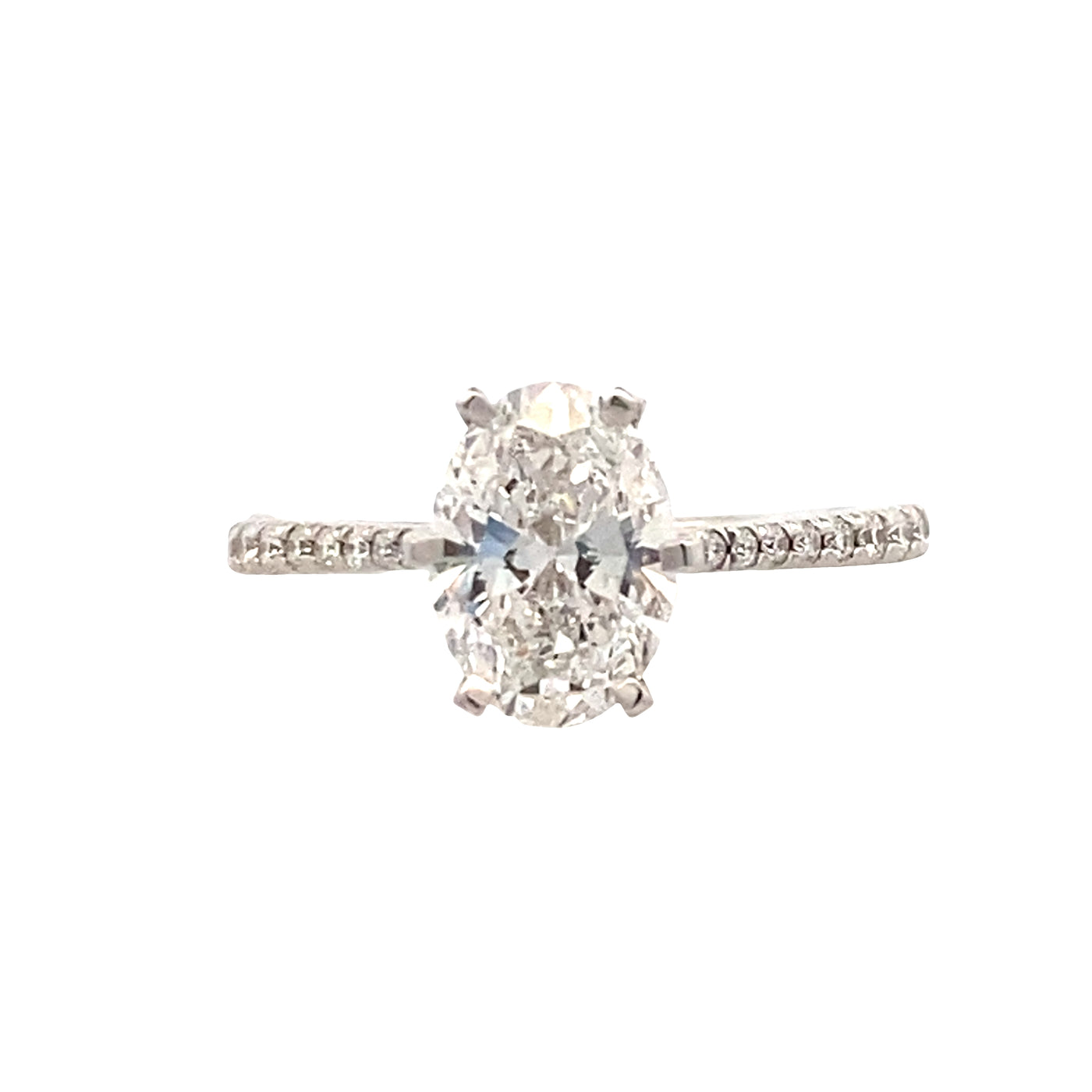 Lab Grown Oval with Side Stone ER in White Gold