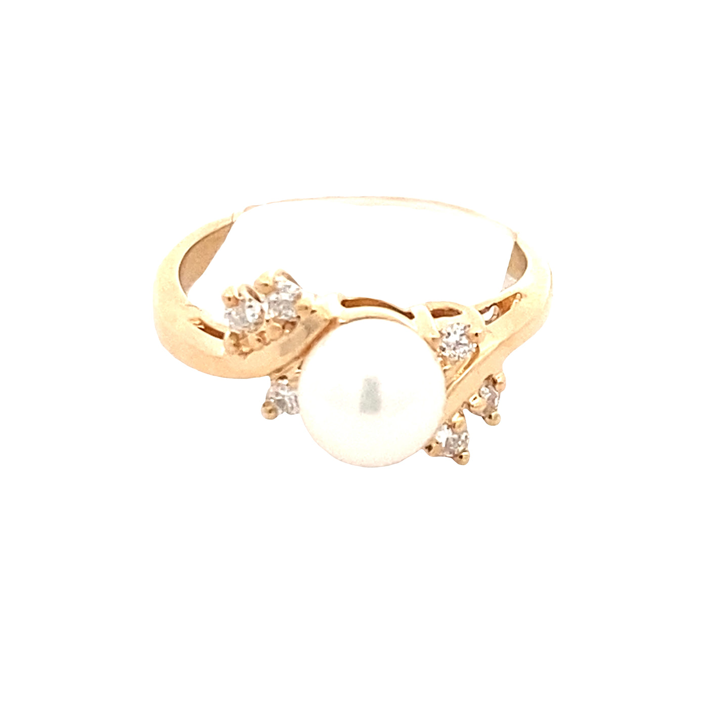 ESTATE Pearl and Diamond Ring in Yellow Gold