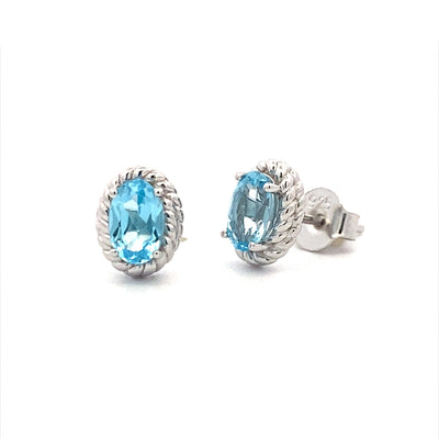 Blue Topaz Stud Earrings in Silver