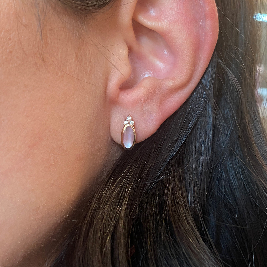 Pink MOPl and Diamond Studs in Rose Gold by Kabana