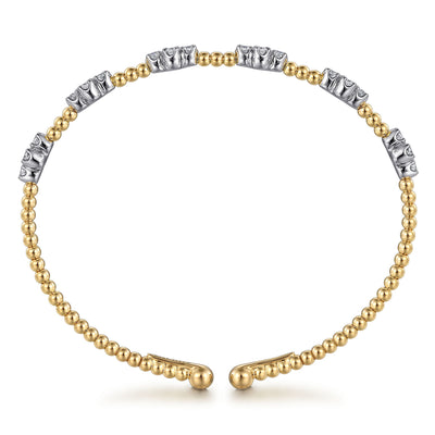 Diamond Clover Beaded Bangle in Yellow Gold by Gabriel & Co.