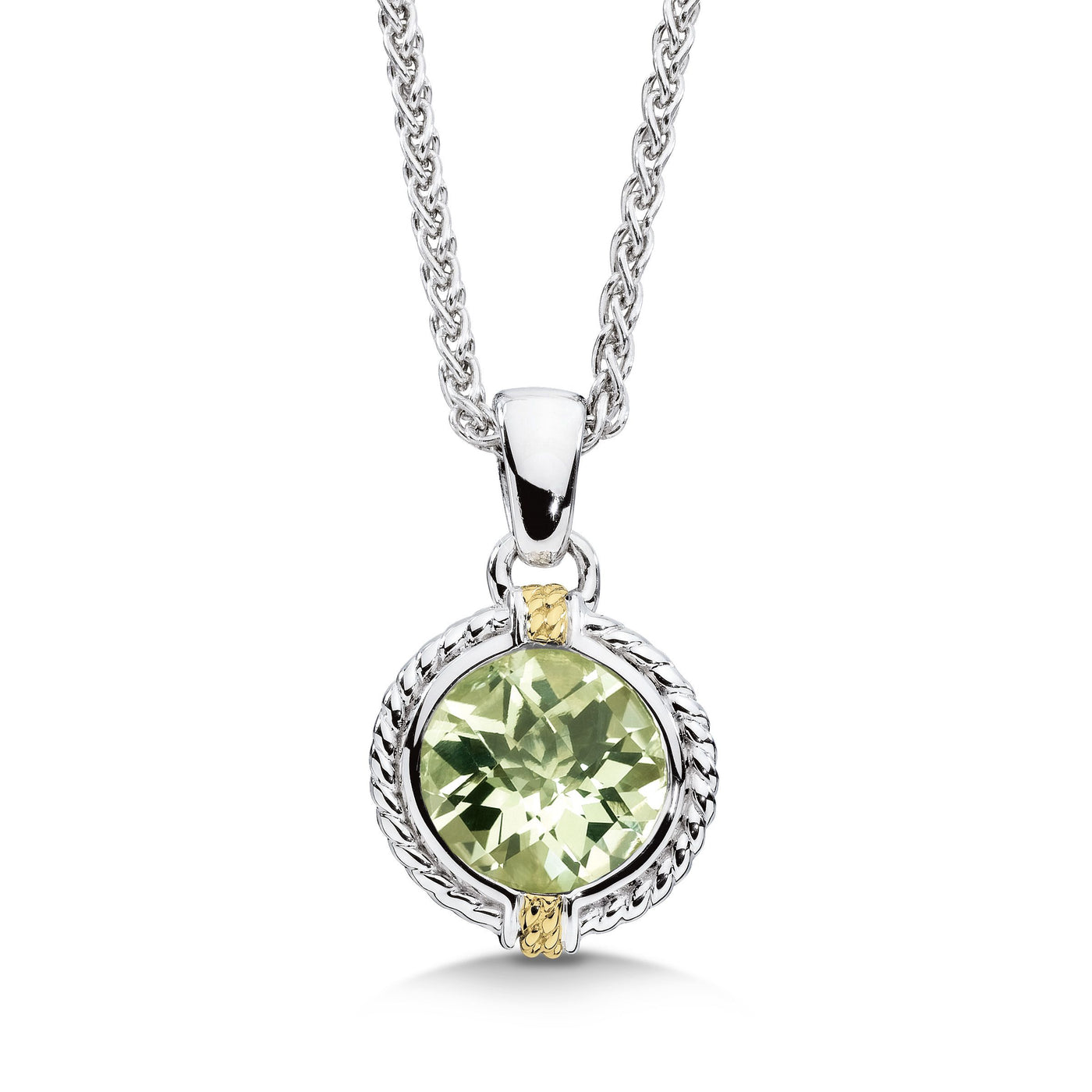 Green Amethyst Halo Pendant in Silver by Anatoli