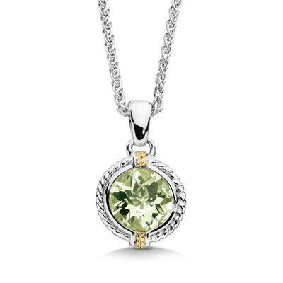 Green Amethyst Halo Pendant in Silver by Anatoli