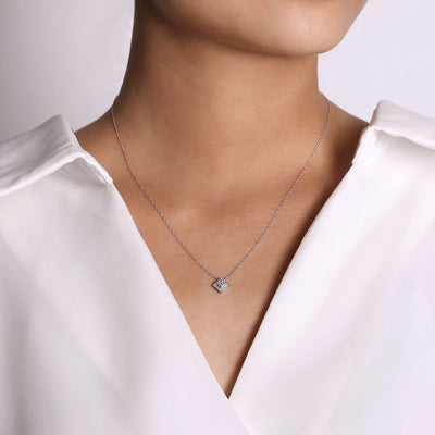 Square Cluster Diamond Pendant in White GOld by Gabriel & Co.