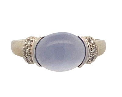 ESTATE Chalcedony and Diamond Ring in White Gold