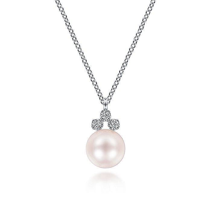 Drop Pearl and Diamond Necklace in White Gold by Gabriel & Co.
