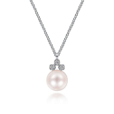 Drop Pearl and Diamond Necklace in White Gold by Gabriel & Co.