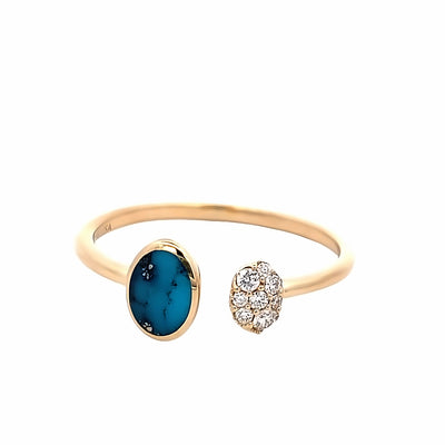Turquoise and Diamond Cross Over Style Ring in Yellow Gold by Kabana