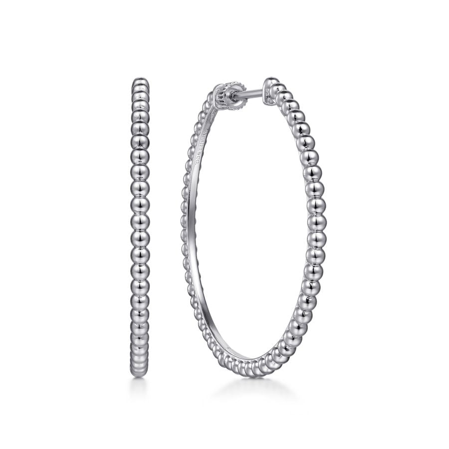 40 MM Beaded Hoop Earrings in Silver by Gabriel & Co.
