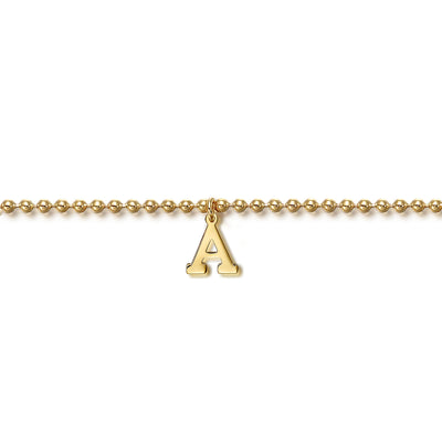7" Initial "A" Beaded Chain Bracelet in Yellow Gold by Gabriel & Co.