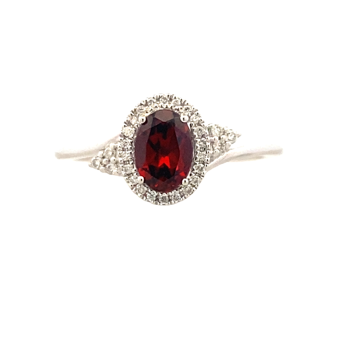 Garnet and Diamond Ring in White Gold