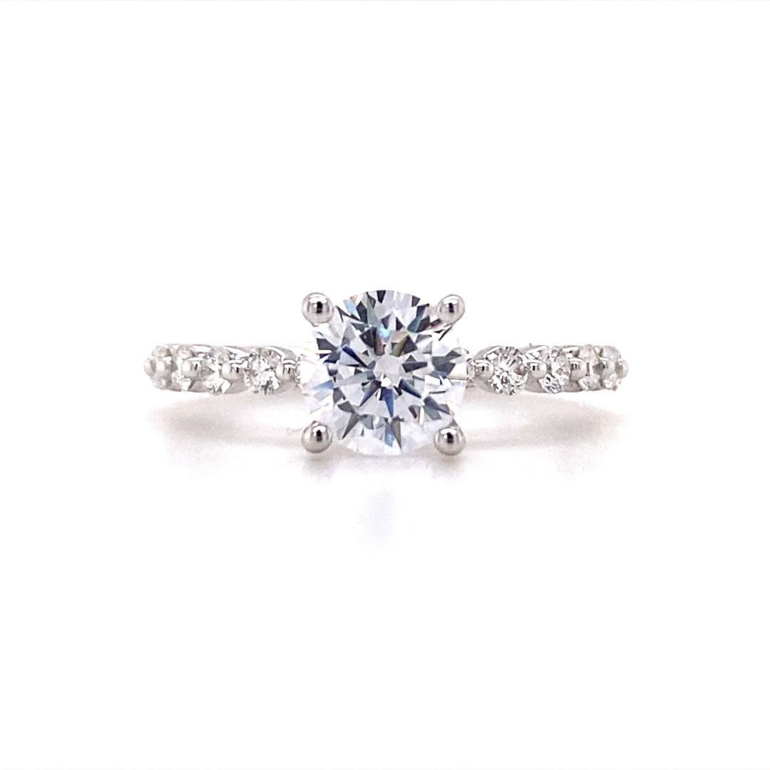 Round Diamond Side Stone Engagement Ring in White Gold by Fana