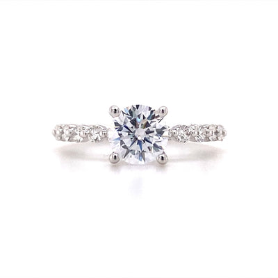 Round Diamond Side Stone Engagement Ring in White Gold by Fana