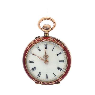 Estate Lady's Vintage Enamel and Diamond Pocket Watch in Yellow Gold