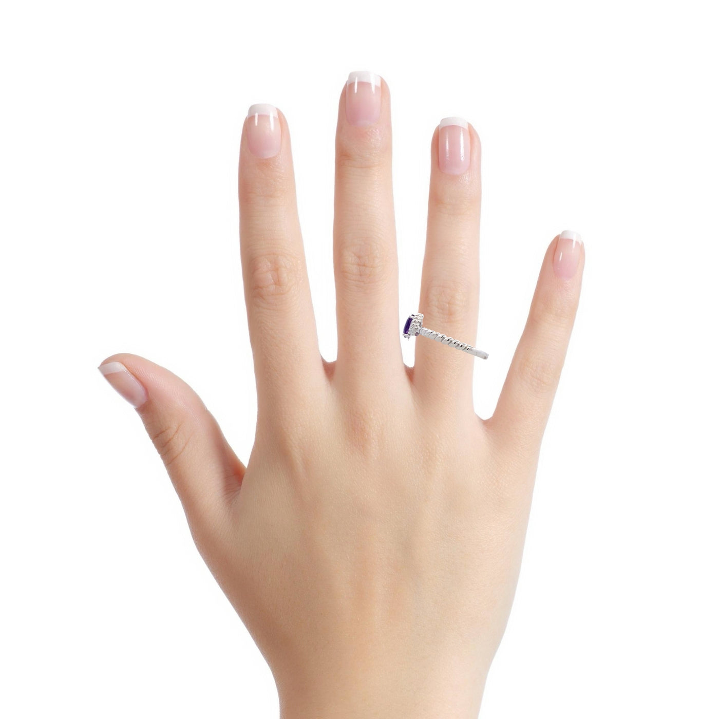 Amethyst Halo Rope Ring in Silver