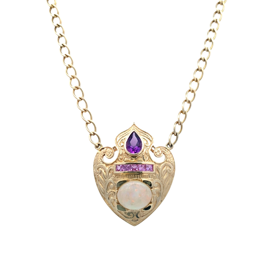 ESTATE Opal, Amethyst, and Sapphire Medallion in Yellow Gold
