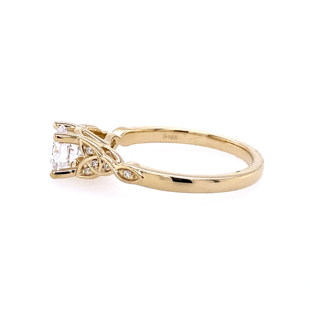Round Diamond Side Stone Engagement Ring in Yellow Gold