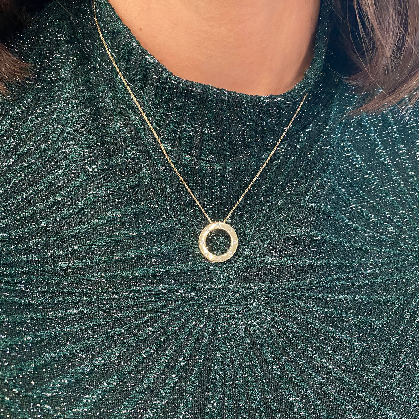 Circle Diamond Station Necklace in Yellow Gold