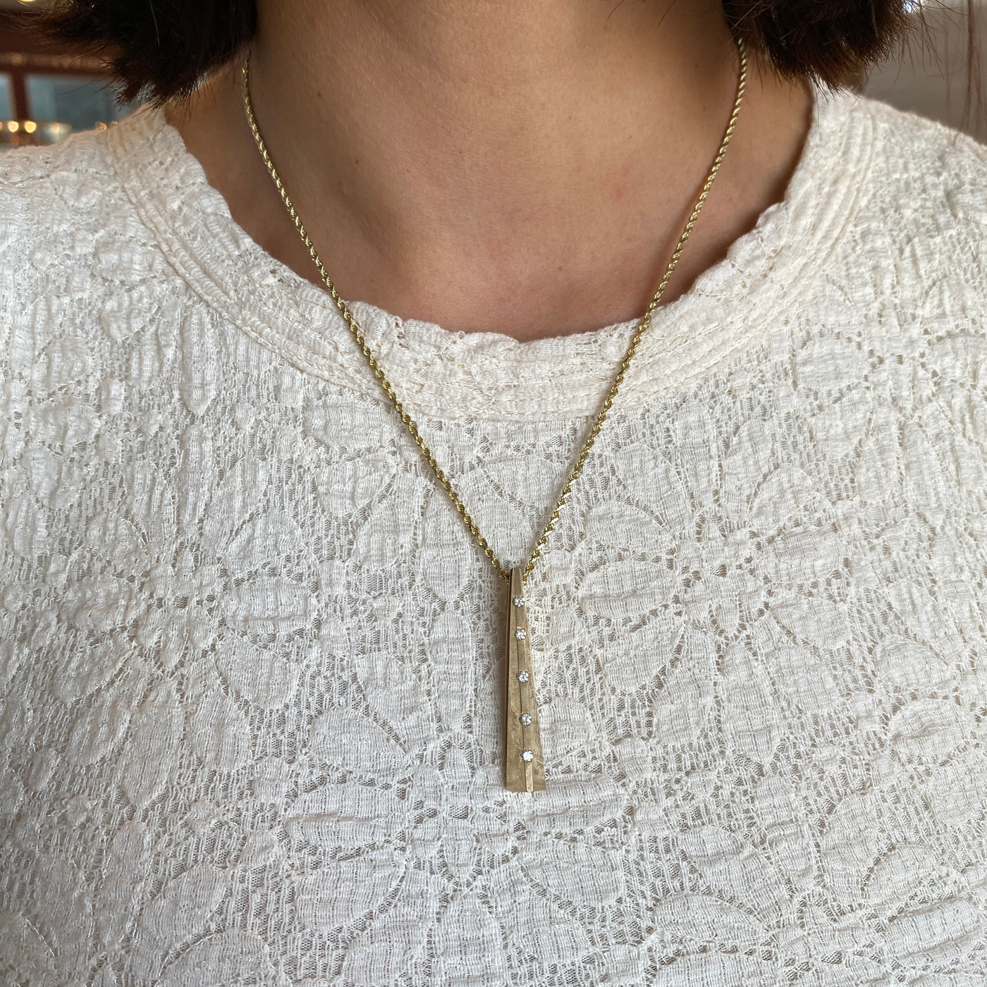 ESTATE Diamond Ladder Pendant in Yellow Gold