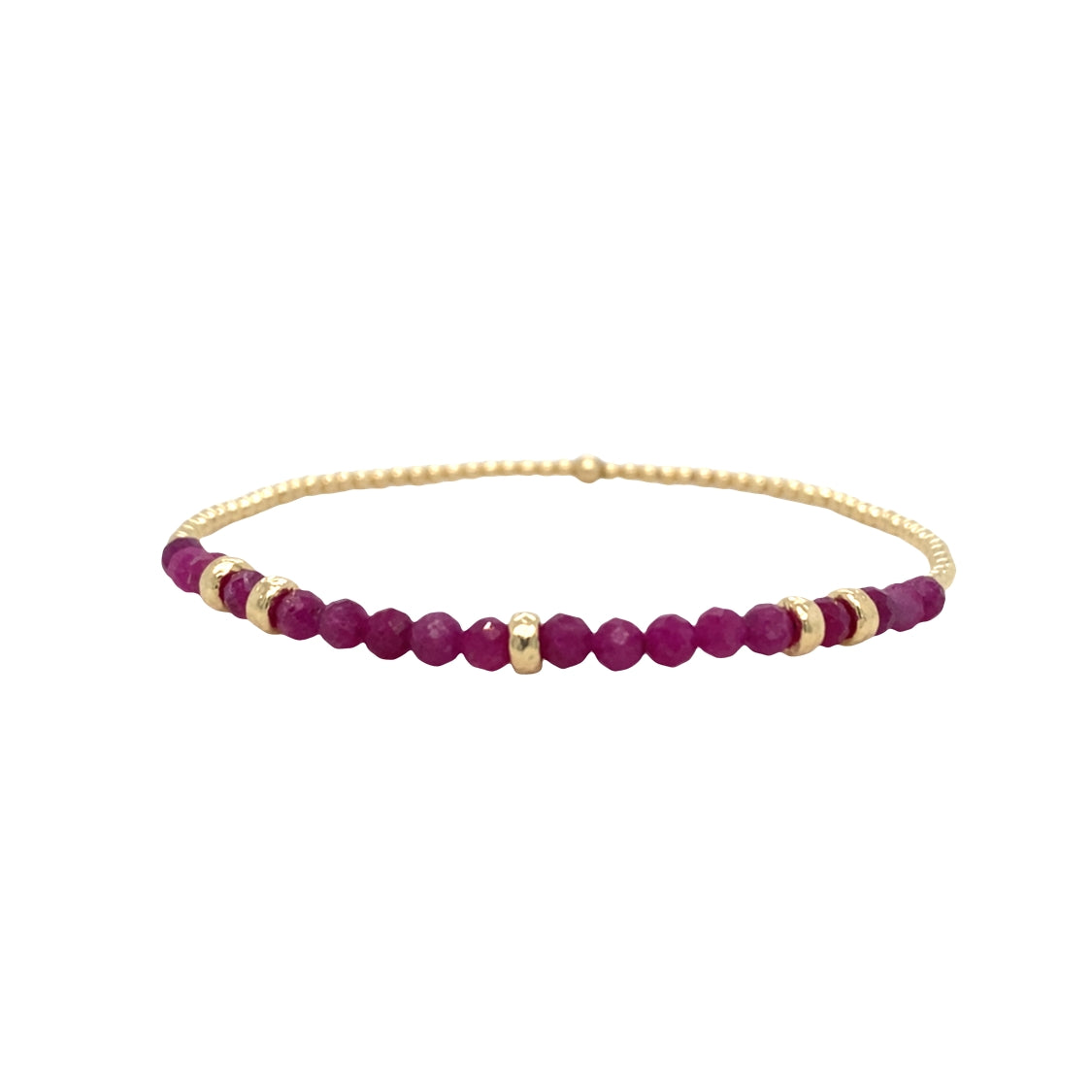 Ruby and Rondelle Stretch Bracelet in Sterling Silver with Gold Plating by Karen Lazar