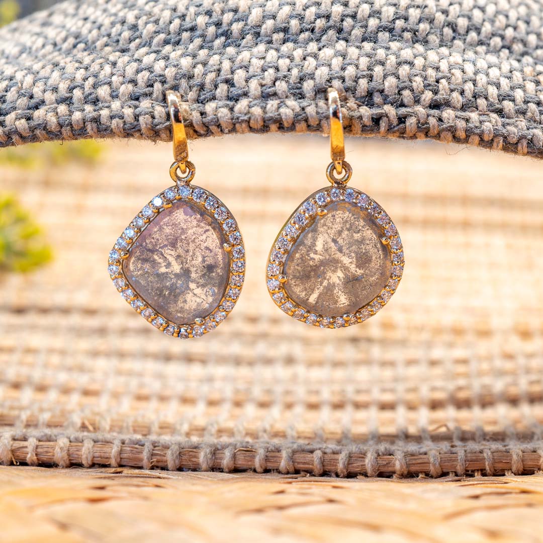 Diamond Slice Drop Earrings in Yellow Gold