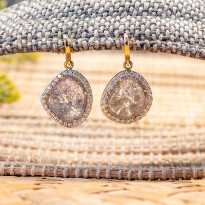 Diamond Slice Drop Earrings in Yellow Gold