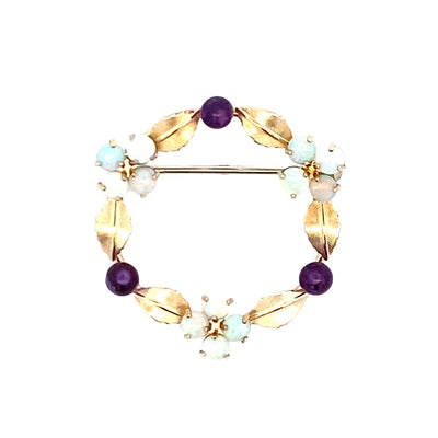 ESTATE Krementz  Opal and Amethyst Pin in Yellowo GOld