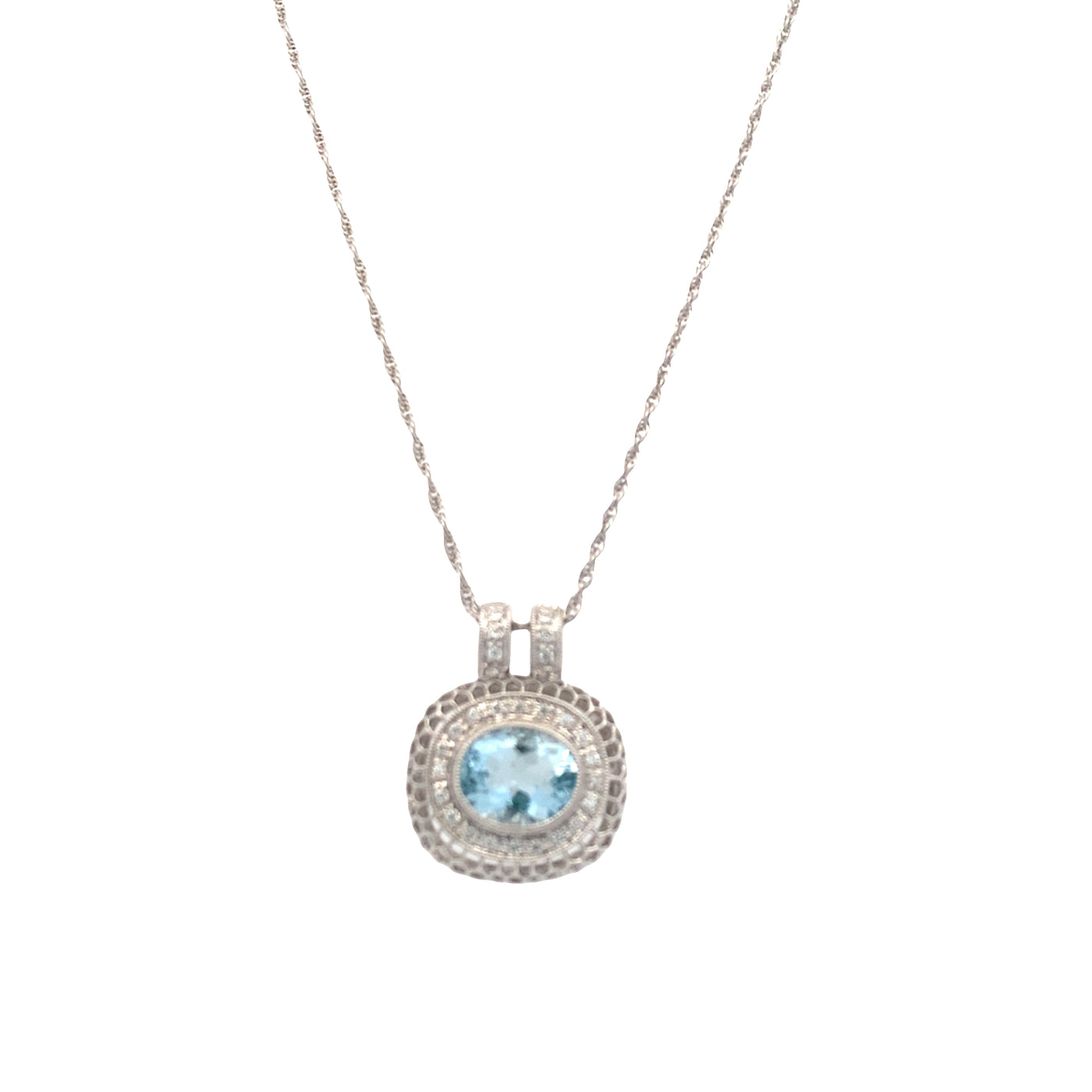 ESTATE Aquamarine and Diamond Pendant in White Gold