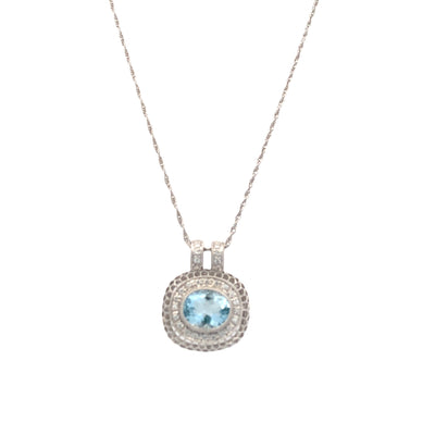 ESTATE Aquamarine and Diamond Pendant in White Gold