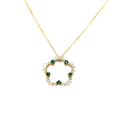 ESTATE Emerald and Diamond Clover Pendant in Yellow Gold