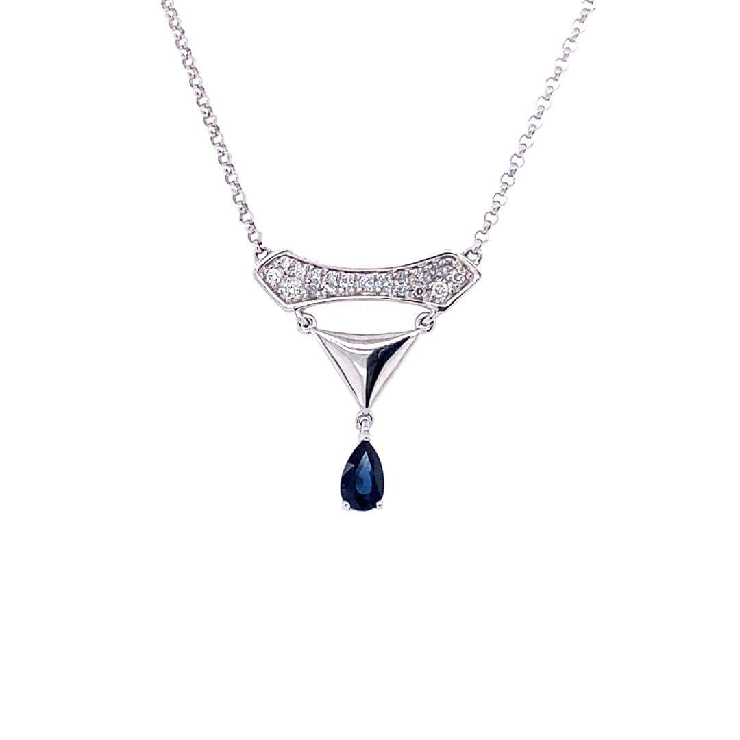 ESTATE 14 Karat White Gold Drop Style Sapphire Necklace