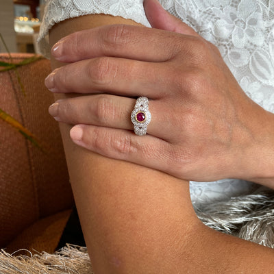 ESTATE Ruby and Diamond Ring in Two-Tone Gold