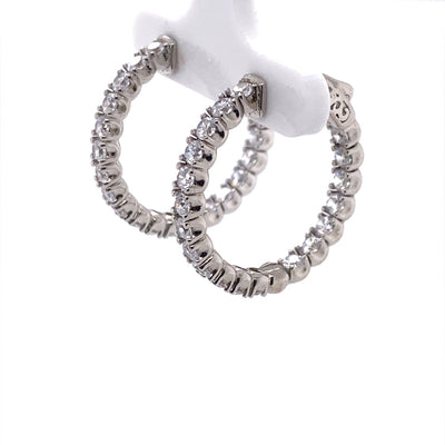 Sterling Silver 25 MM Cubic Zirconia In-Out Hoop Earrings QE7958