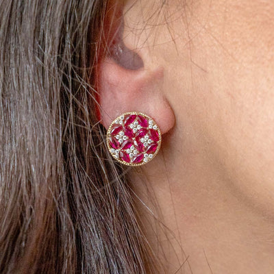 Ruby and Diamond Earrings in Yellow Gold by Allison Kaufman