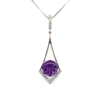 Beeghly & Co. 14 Karat Fantasy-Cut Amethyst and Diamond Gemstone Pendant