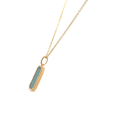 Malachite and Diamond Drop Pendant in Yellow Gold with 18" Chain