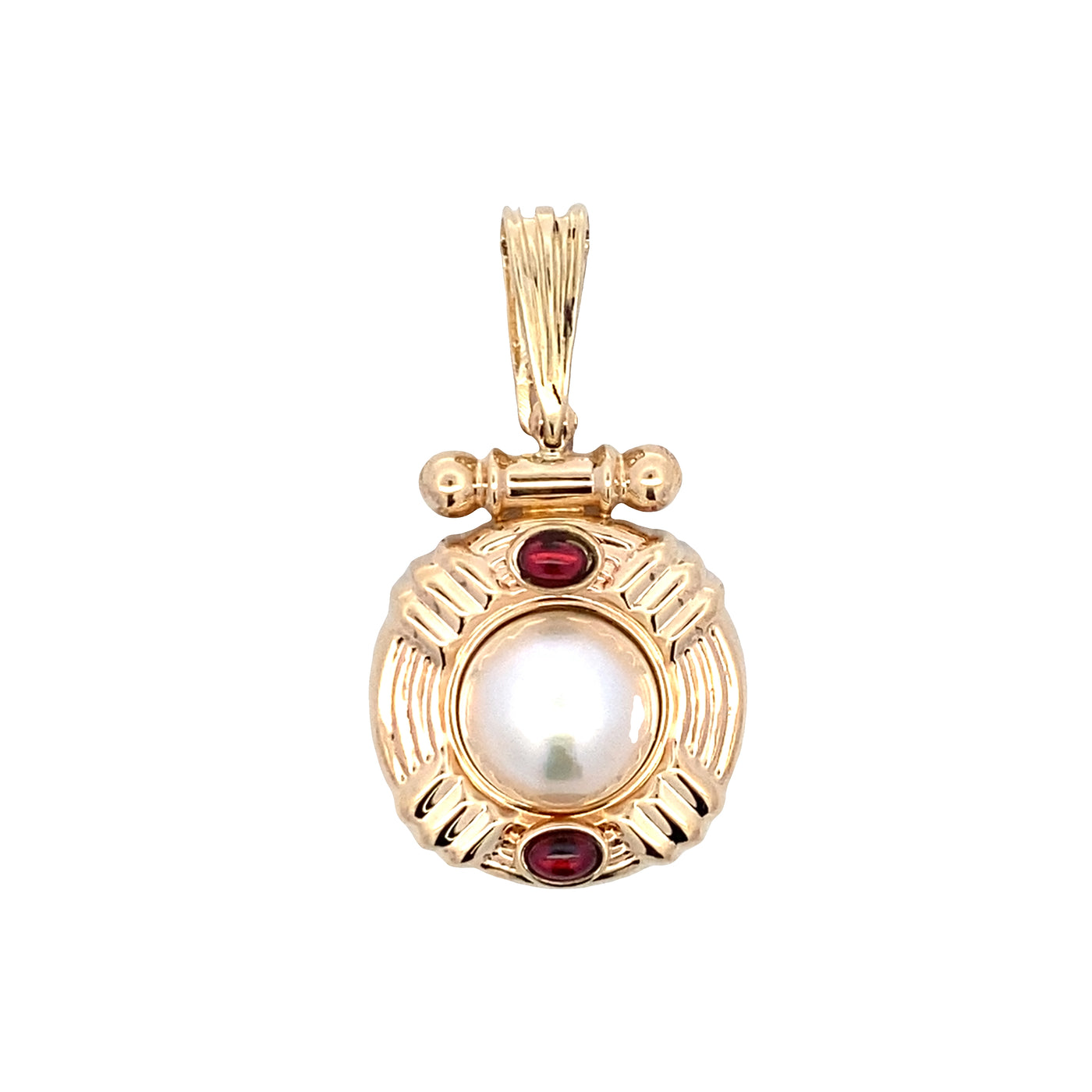 ESTATE Mabe Pearl and Ruby Enhancer in Yellow Gold