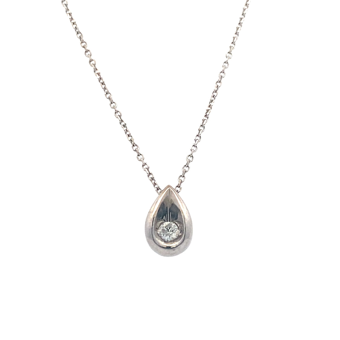 Diamond Teardrop Pendant in White Gold with 18" Chain