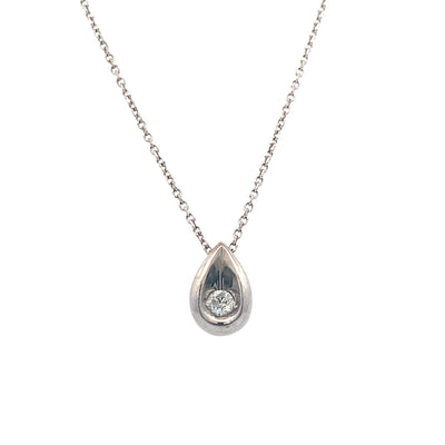 Diamond Teardrop Pendant in White Gold with 18" Chain