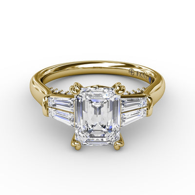 Three Stone Emerald  Cut CZ Engagement Ring in Yellow Gold by Fana