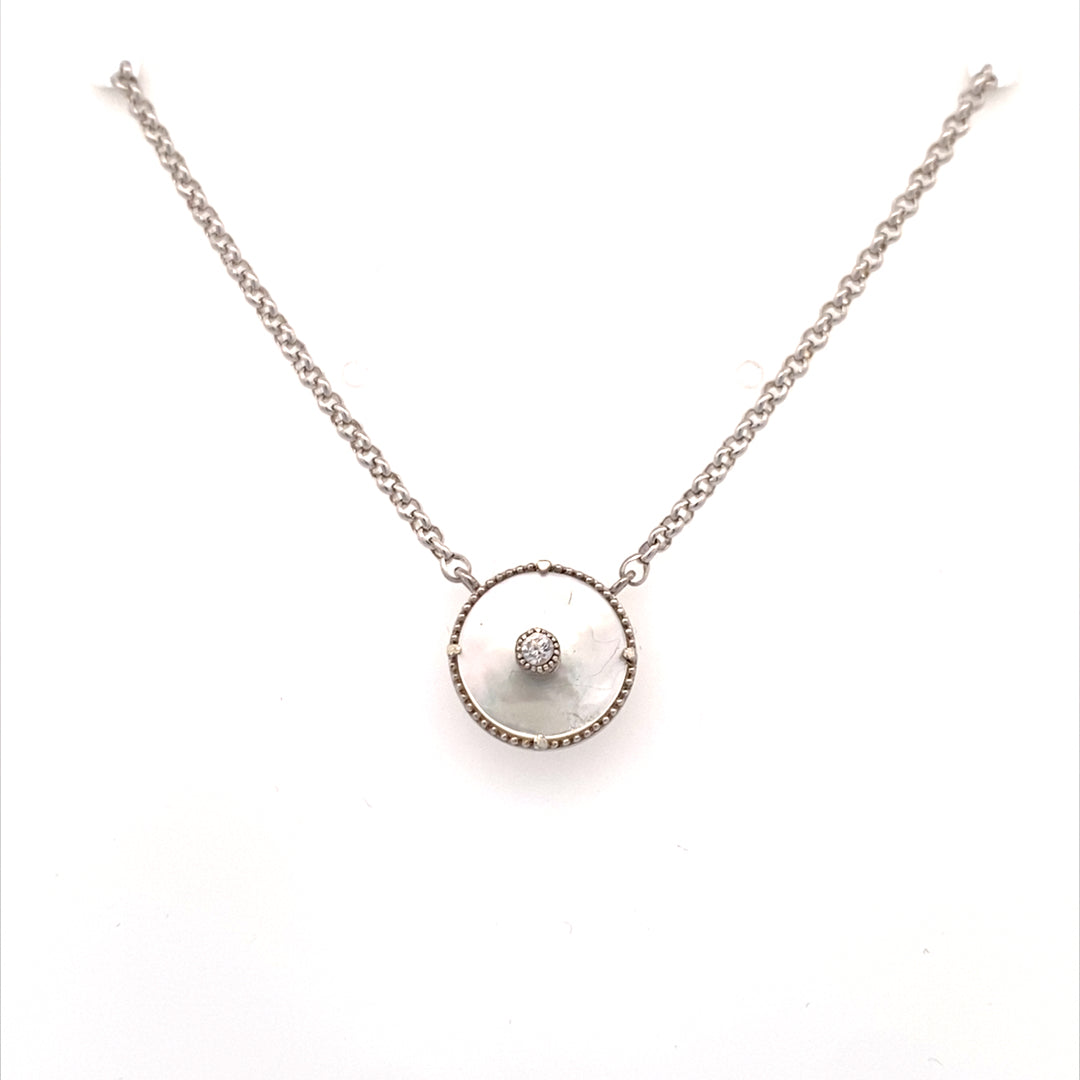 Anatoli Jewelry Silver Mother or Pearl Disc Necklace 900A-WSMOP