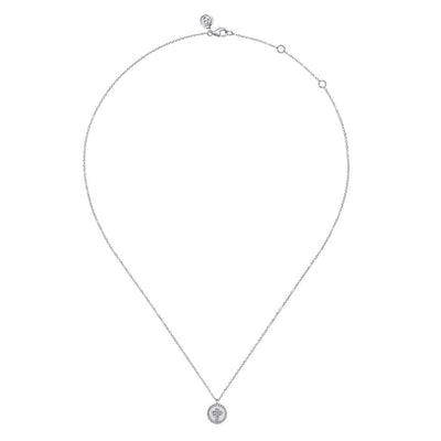Diamond Cross Medallion Pendant in Silver by Gabriel & Co.