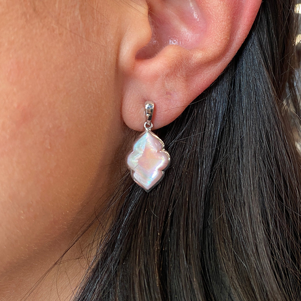 Pink Mother of Pearl Drop Earrings in Silver by Kabana
