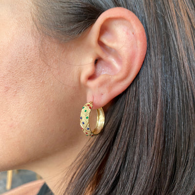 ESTATE Colored Diamond Hoops in Yellow Gold