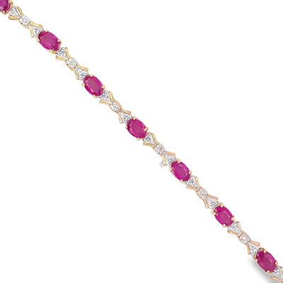 ESTATE Ruby and Diamond Bracelet in Yellow Gold