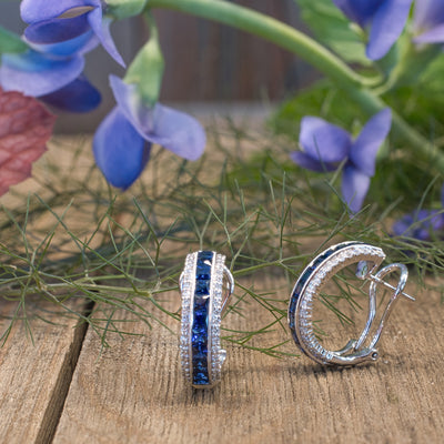 Blue Sapphire and Diamond Hoops in White Gold by Simon G