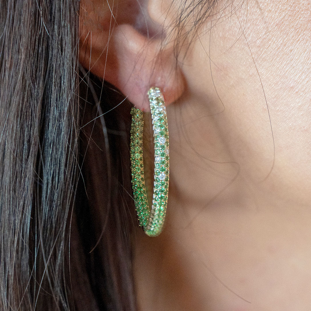 ESTATE Robinson Pelham Tsavorite and Diamond Hoops in Yellow Gold