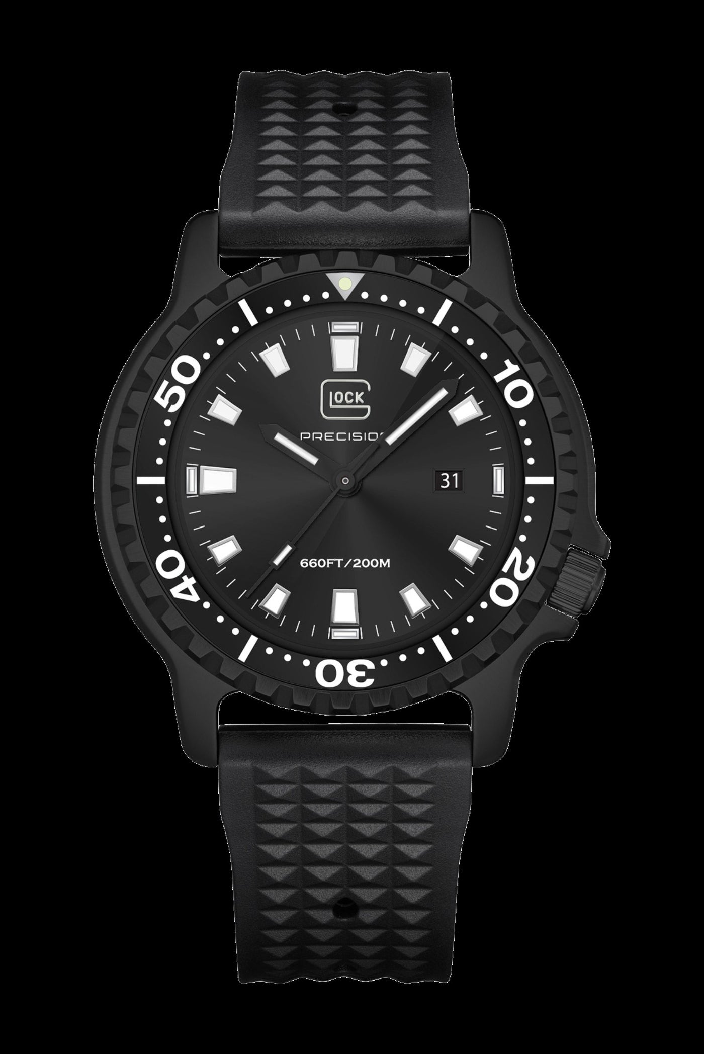 45mm Quartz Black SS Black Silicone Strap 20 ATM Watch