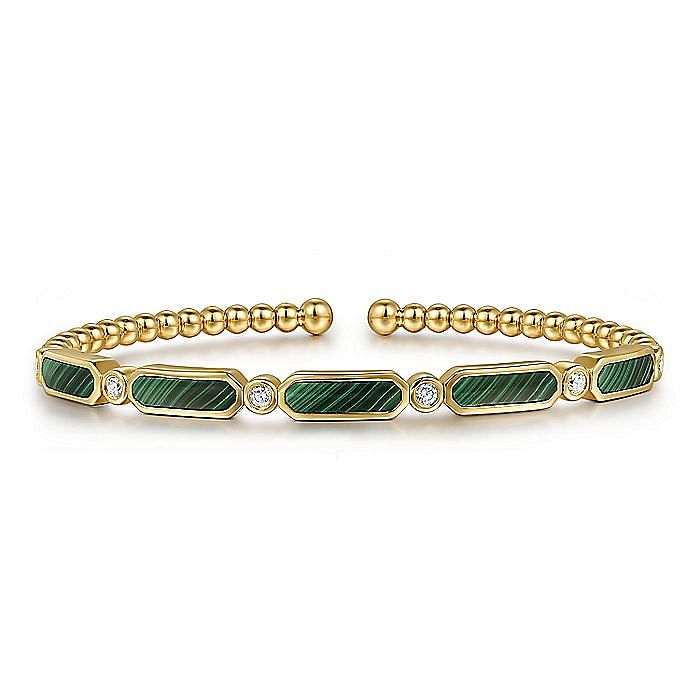 Malachite and Diamond Bangle in Yellow Gold by Gabriel NY